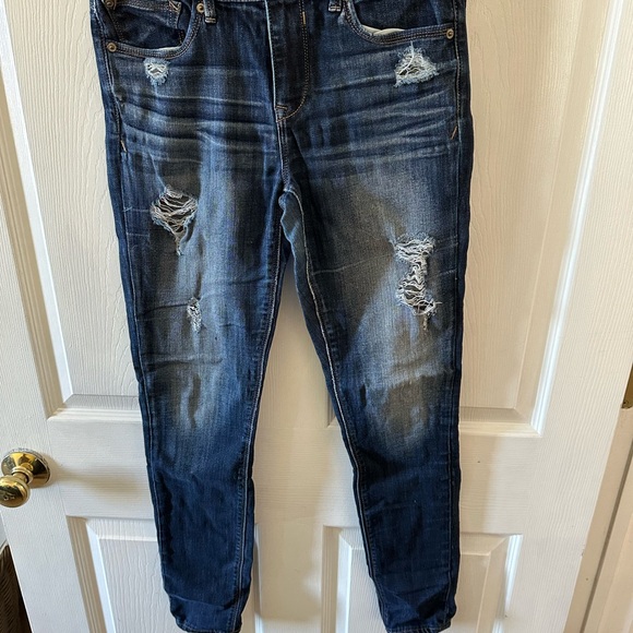 Express Denim - Express Dark Blue Distressed Women's Jeggings